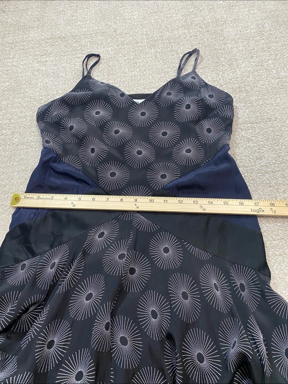 Diane Von Furstenberg Black Patterned Asymmetrical Slip Dress Size 4 100% Silk - Picture 13 of 16